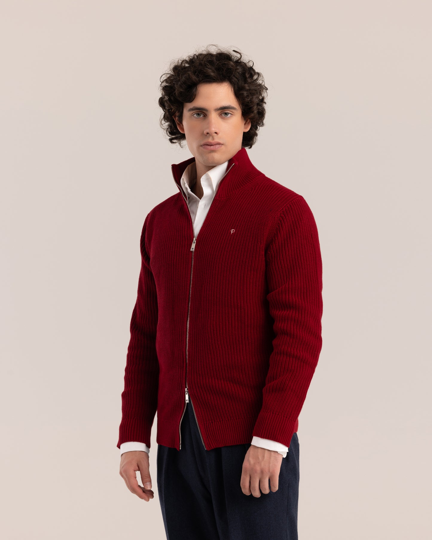Full-Zip Knitted Jacket Red