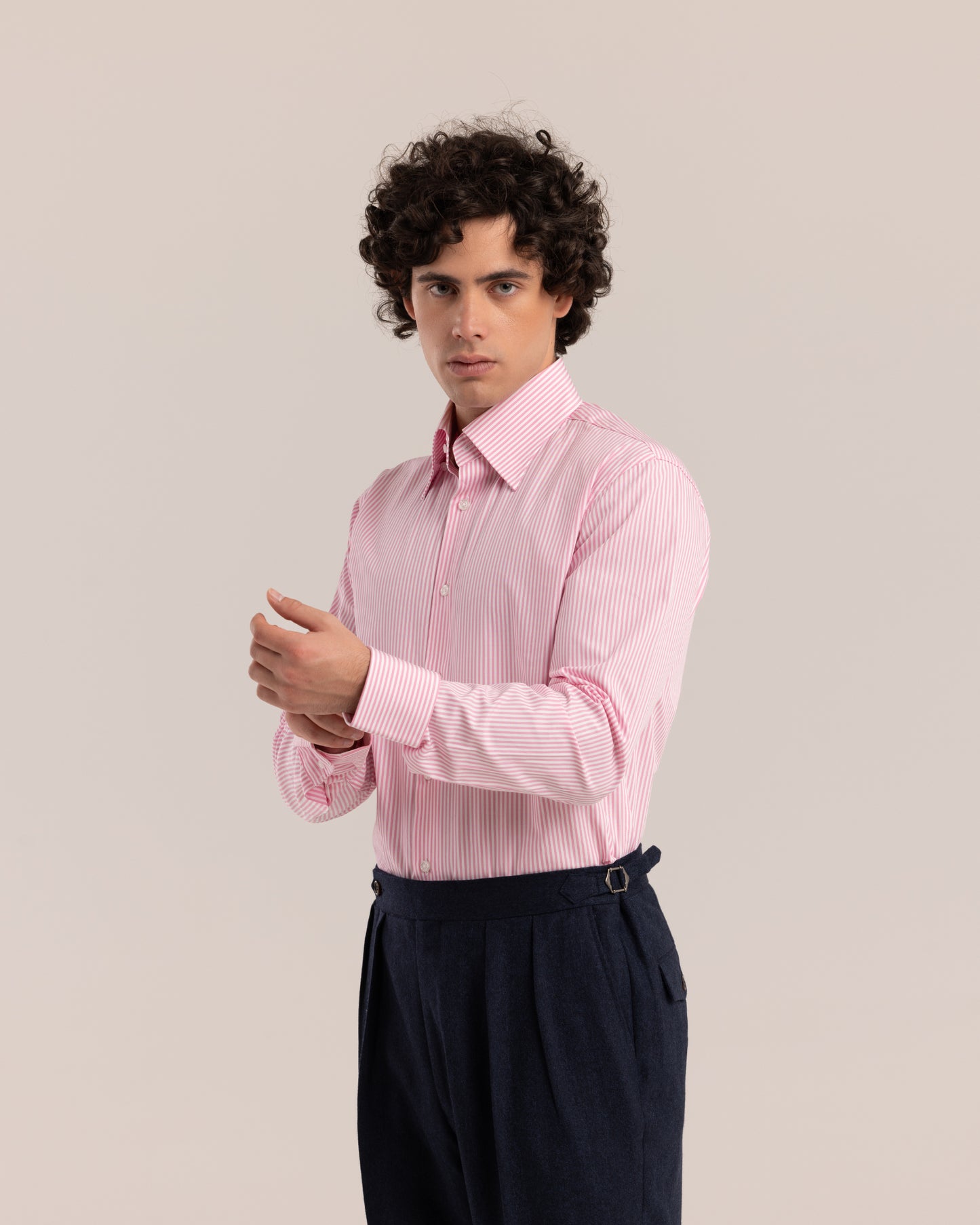 High Collar Classic Shirt Pink Striped