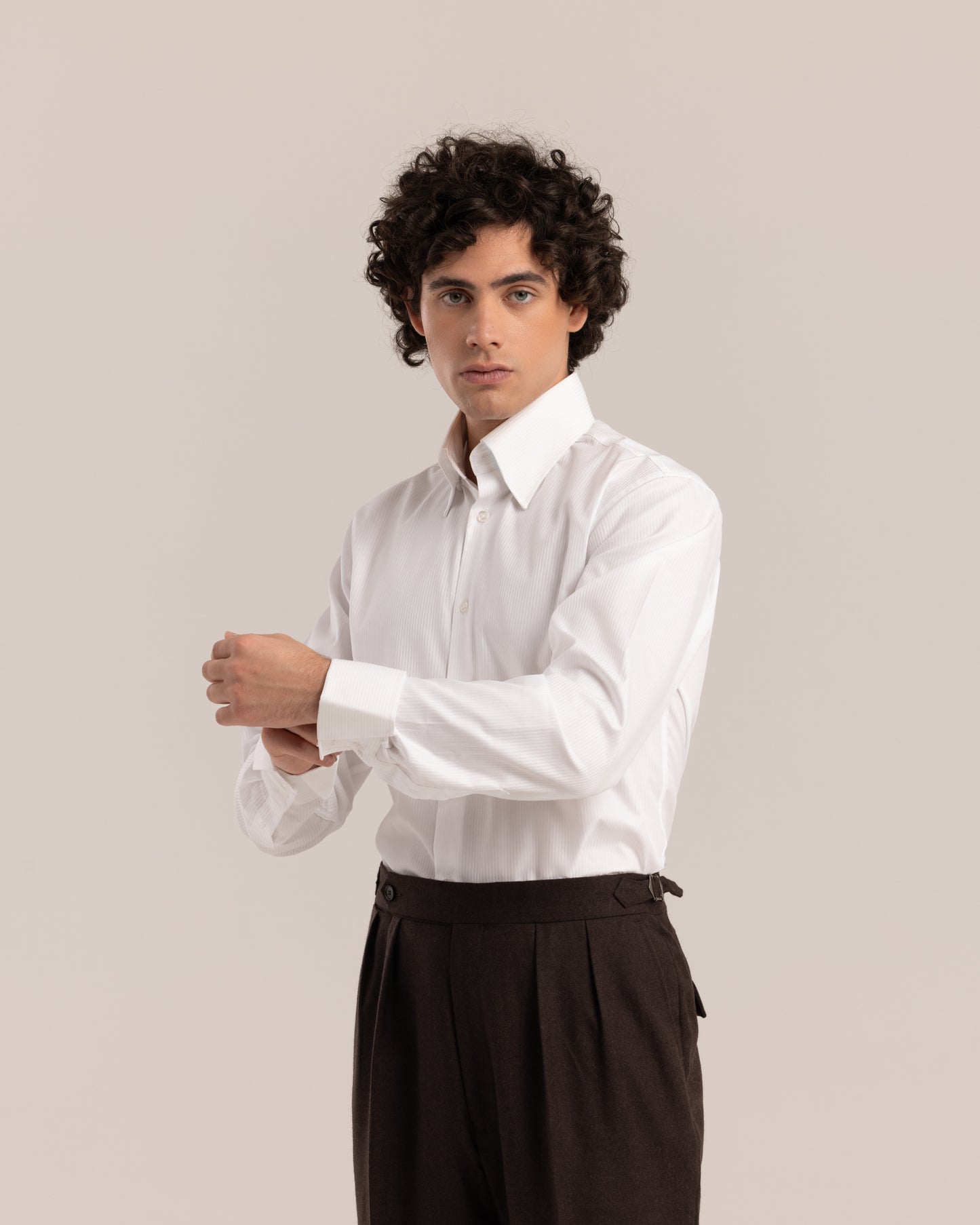 High Collar Classic Shirt Patterned White