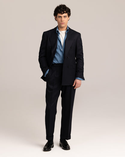 Double Pleated Trouser Dark Navy