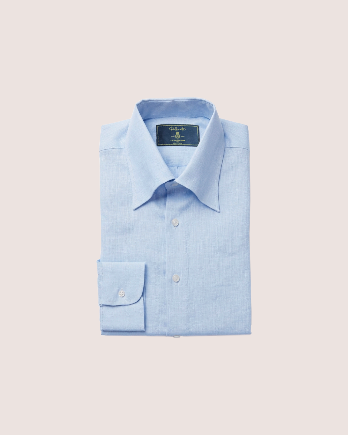 Light Blue Linen Shirt Hidden Button Collar