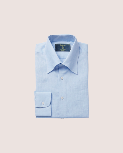 Light Blue Linen Shirt Hidden Button Collar
