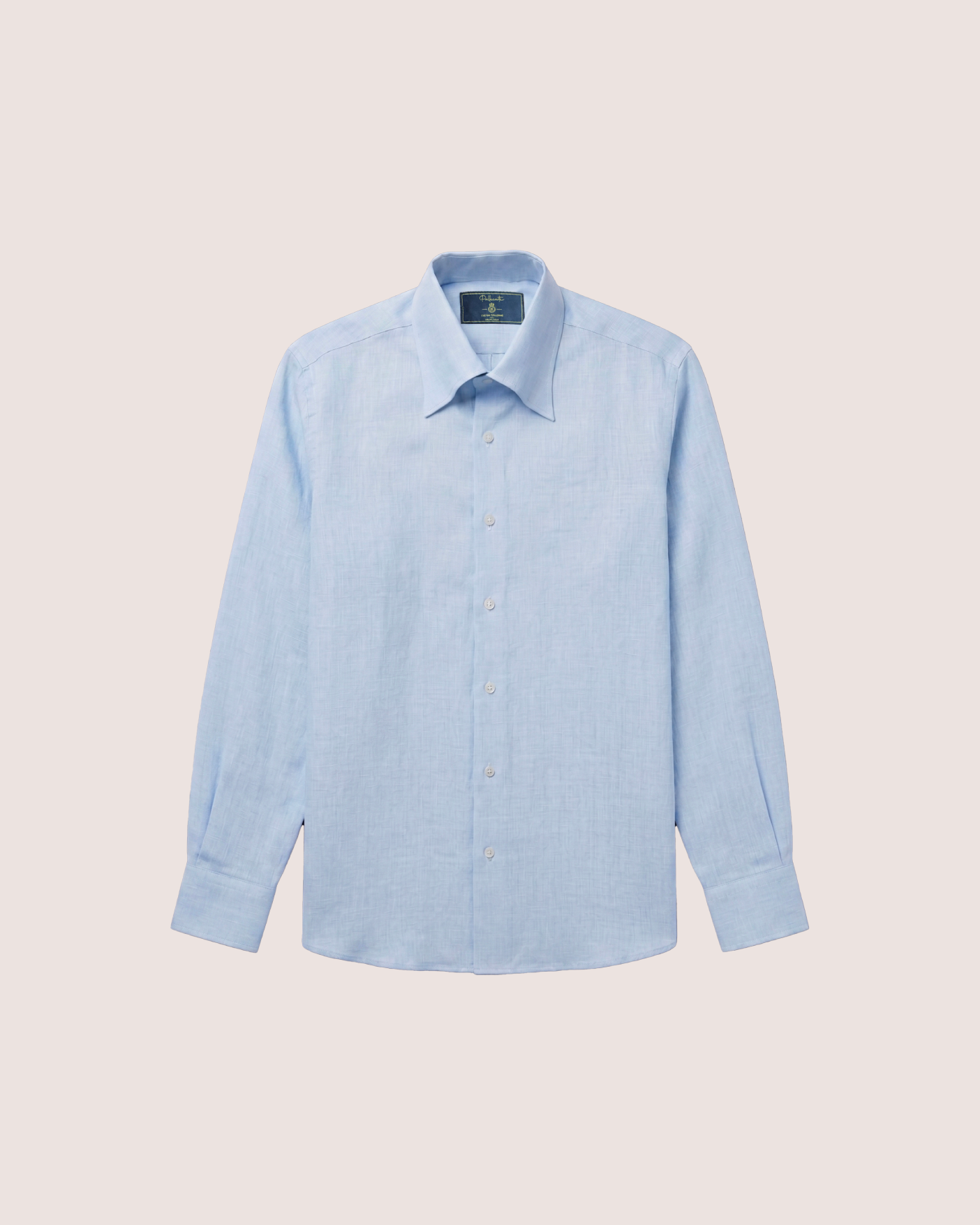 Light Blue Linen Shirt Hidden Button Collar