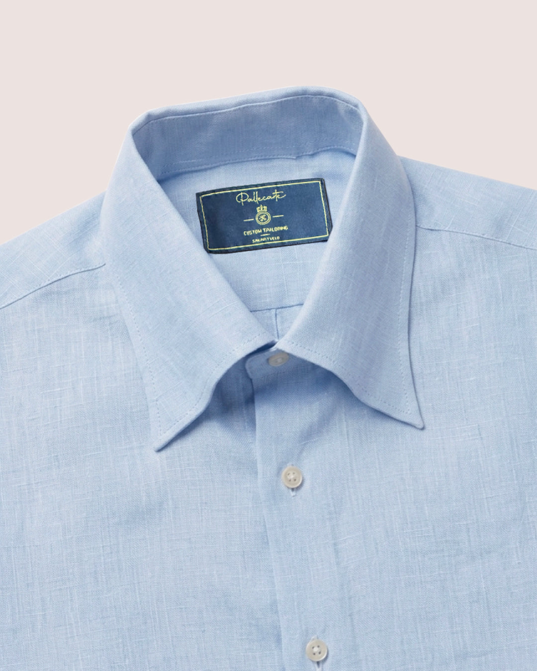 Light Blue Linen Shirt Hidden Button Collar