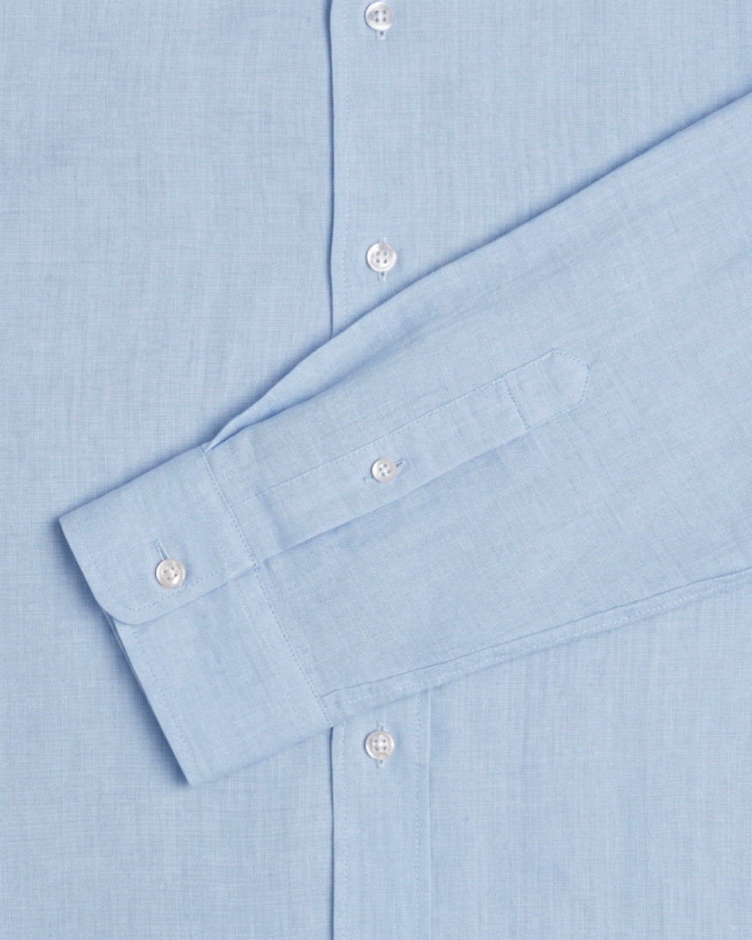Light Blue Linen Shirt Hidden Button Collar