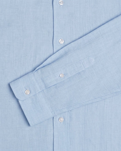 Light Blue Linen Shirt Hidden Button Collar