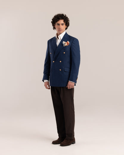 Double Breasted Blazer Navy Herringbone