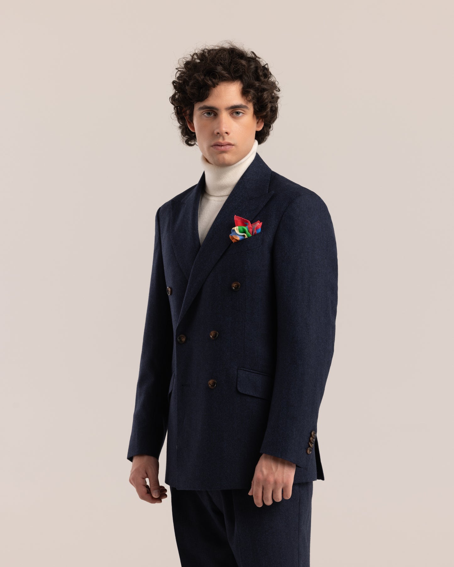 Double Breasted Blazer Dark Navy Herringbone