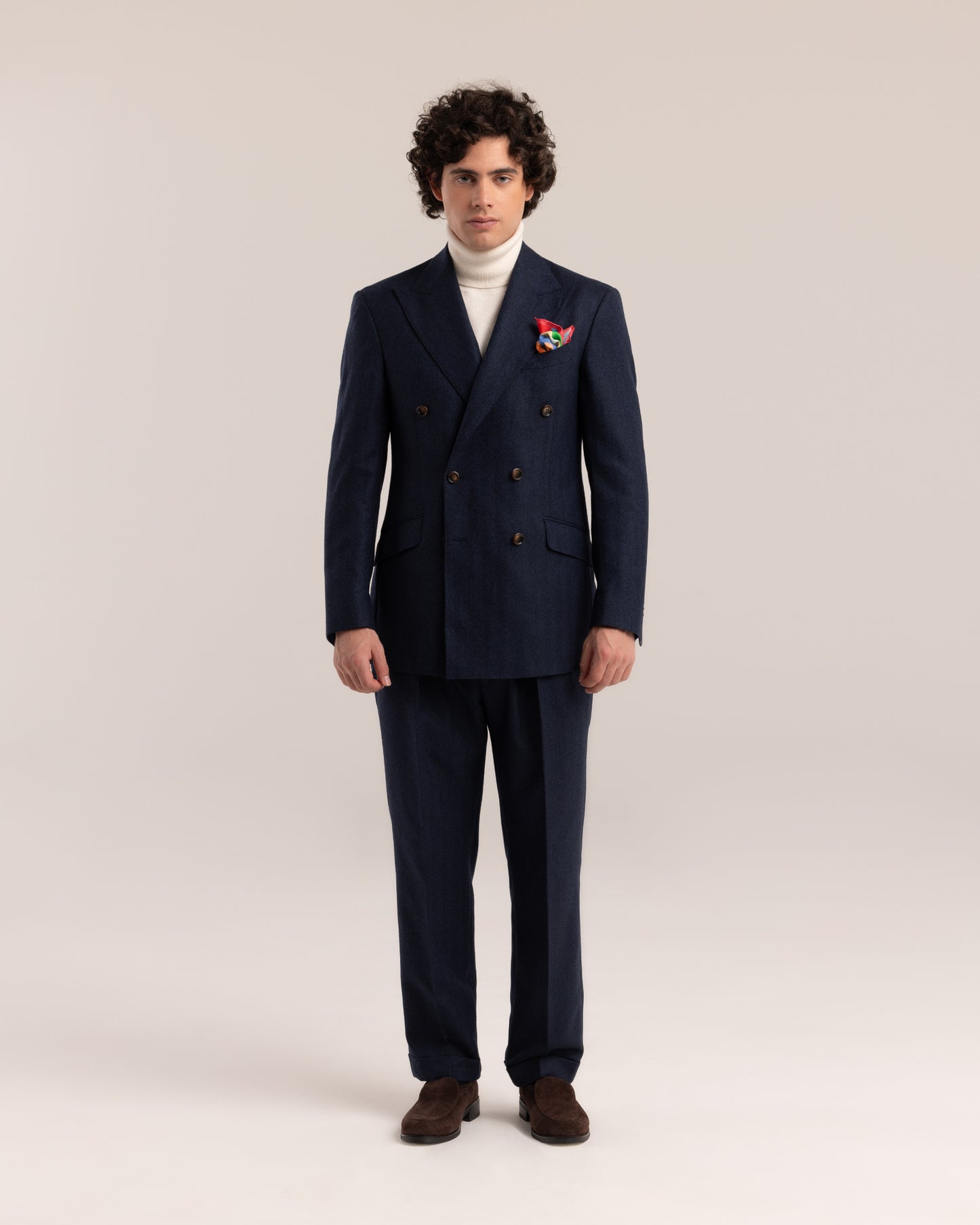 Double Breasted Blazer Dark Navy Herringbone