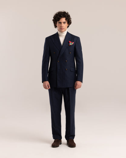 Double Breasted Blazer Dark Navy Herringbone