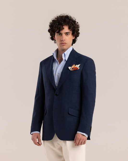 Single Breasted Blazer Checked Navy