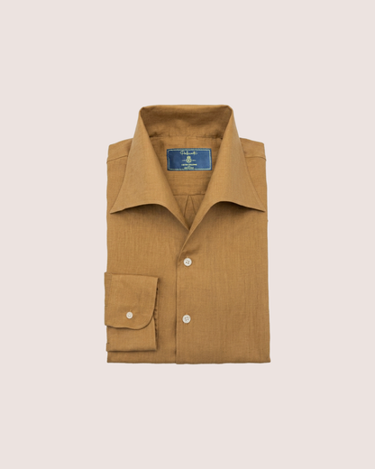 Brown Linen Shirt One-Piece Collar