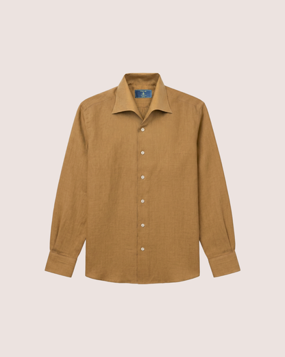 Brown Linen Shirt One-Piece Collar