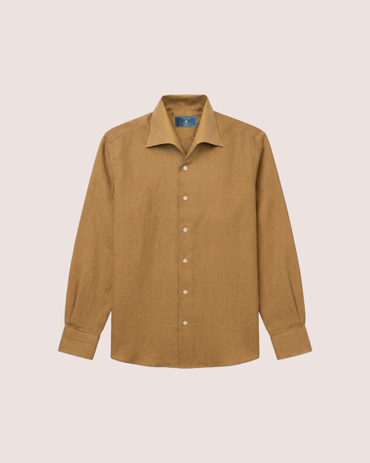 Brown Linen Shirt One-Piece Collar