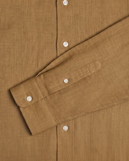 Brown Linen Shirt One-Piece Collar