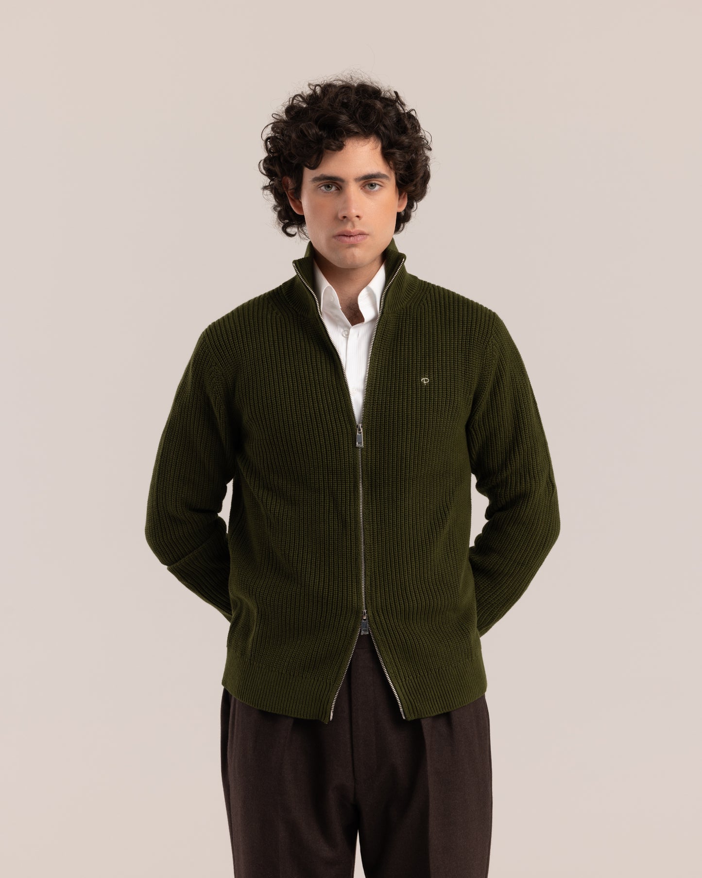 Full-Zip Knitted Jacket Khaki