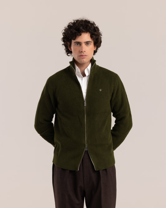 Full-Zip Knitted Jacket Khaki