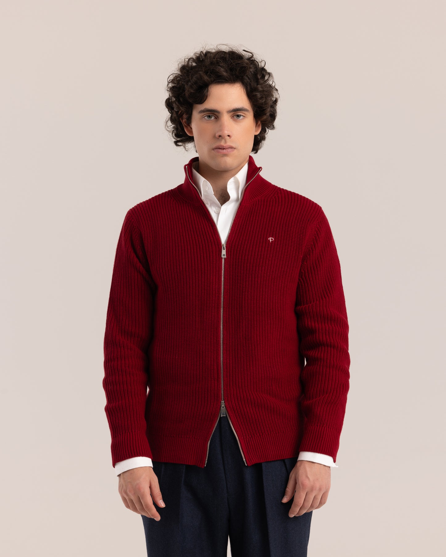 Full-Zip Knitted Jacket Red