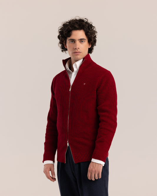 Full-Zip Knitted Jacket Red