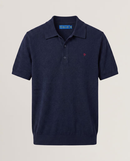 Knitted Polo Shirt Navy Cotton