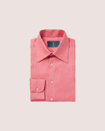 Red Pink Linen Shirt Hidden Button Collar