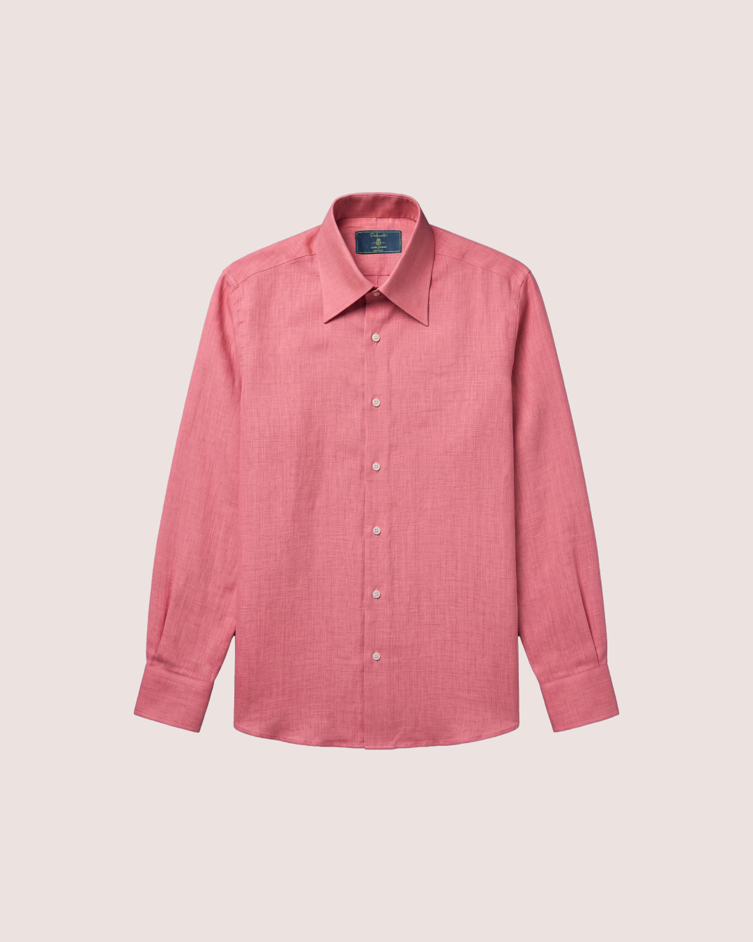 Red Pink Linen Shirt Hidden Button Collar