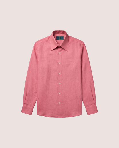 Red Pink Linen Shirt Hidden Button Collar