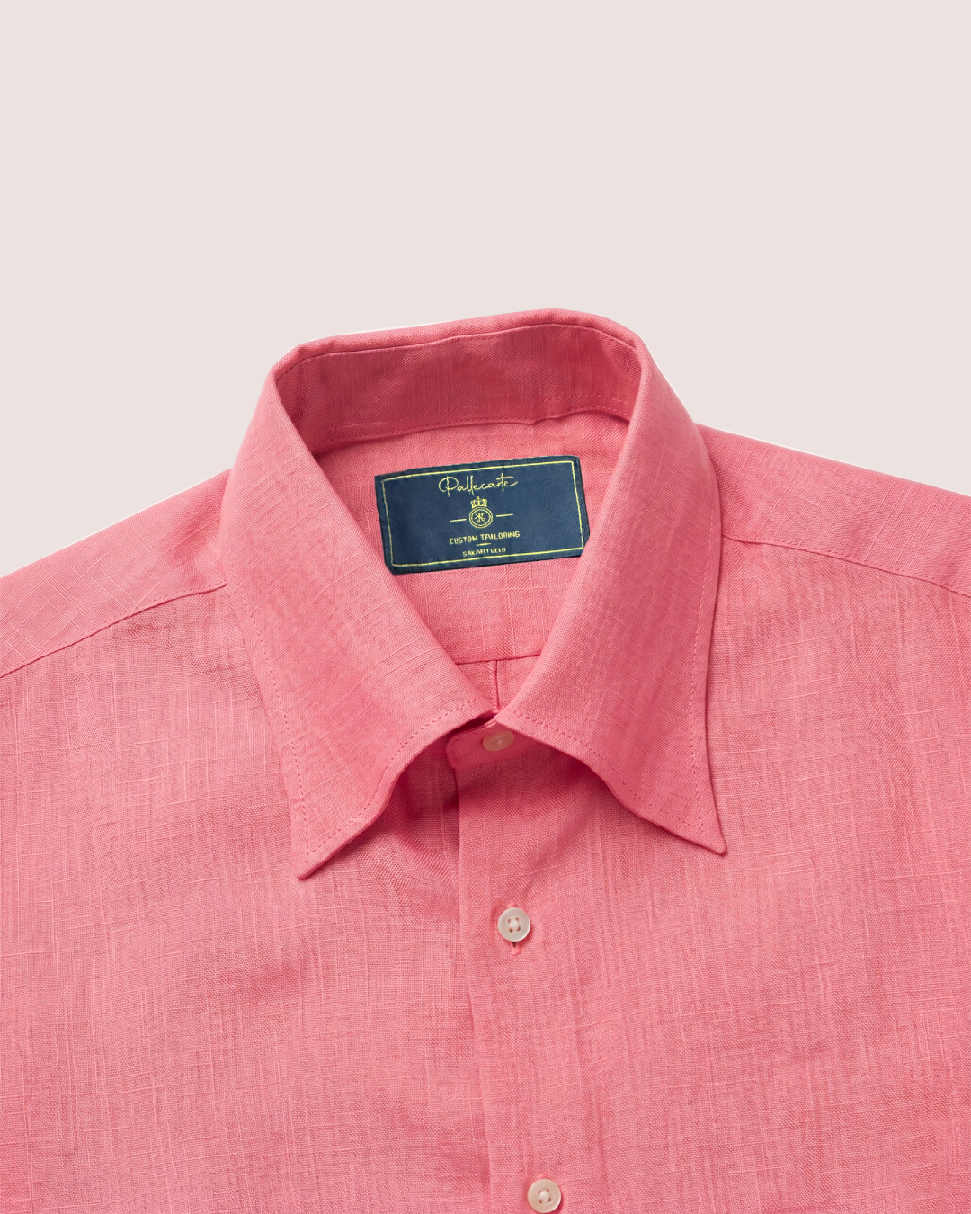 Red Pink Linen Shirt Hidden Button Collar