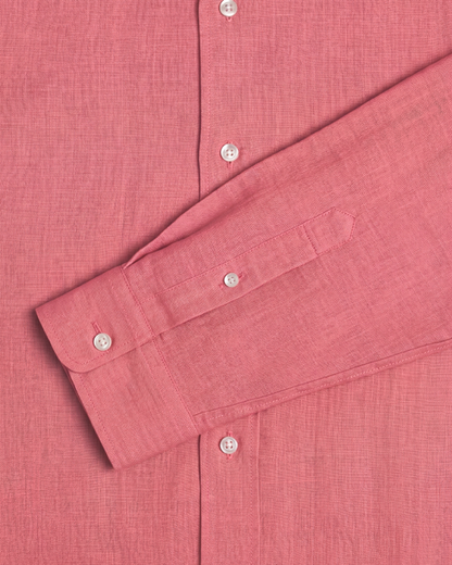 Red Pink Linen Shirt Hidden Button Collar