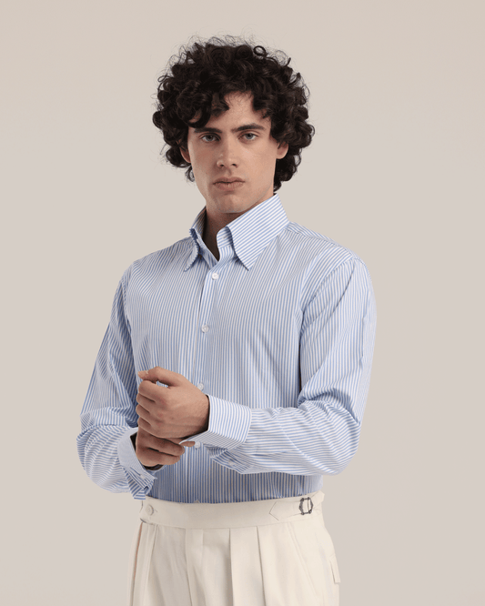 High Collar Classic Shirt Blue Striped