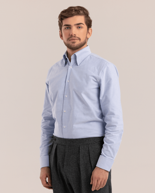 High Collar Classic Shirt Checked Blue