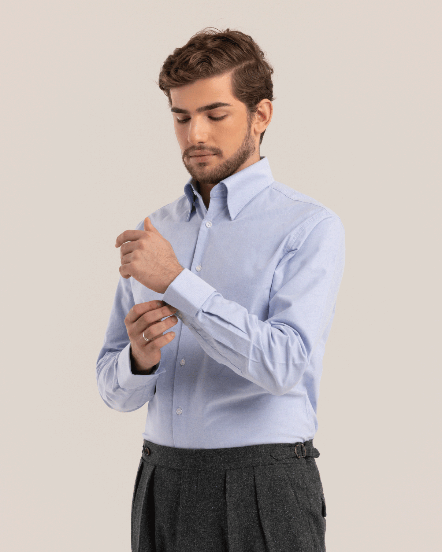 High Collar Classic Shirt Checked Blue