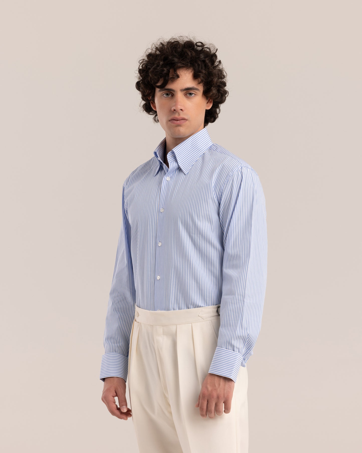 High Collar Classic Shirt Blue Striped