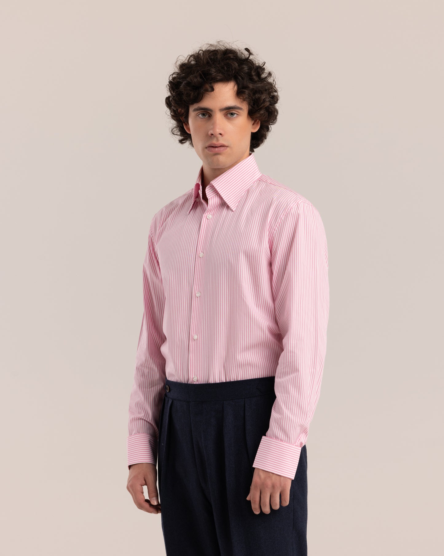 High Collar Classic Shirt Pink Striped