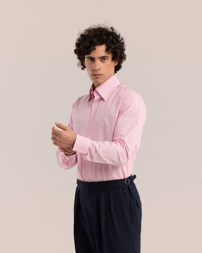High Collar Classic Shirt Pink Striped