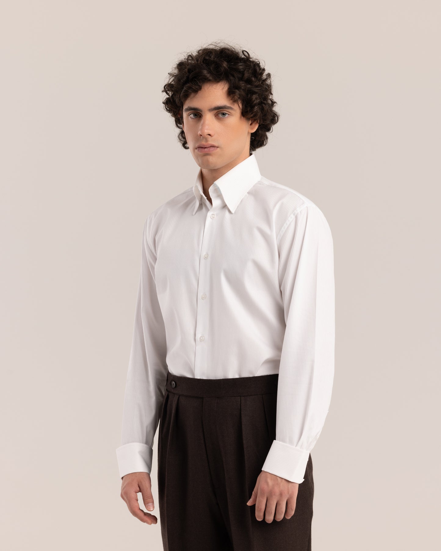 High Collar Classic Shirt Patterned White