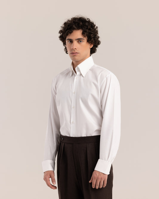 High Collar Classic Shirt Patterned White