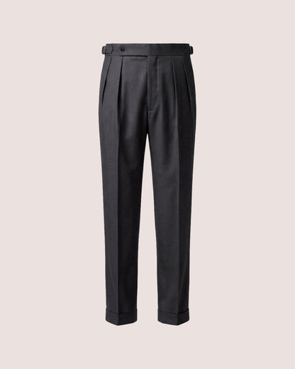 Double Pleated Trouser Charcoal Grey Worsted Wool