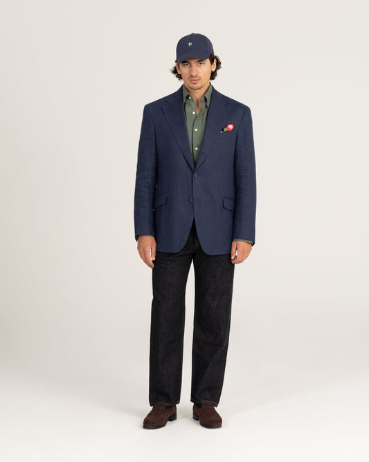 Single Breasted Blazer Navy Blue Linen