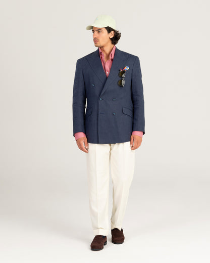Double Breasted Blazer Navy Blue Linen