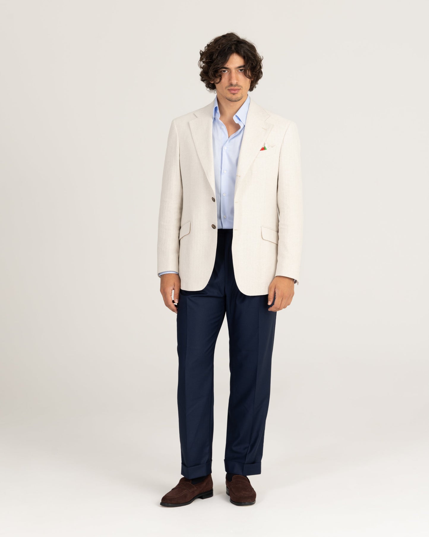 Single Breasted Blazer Beige Herringbone Linen
