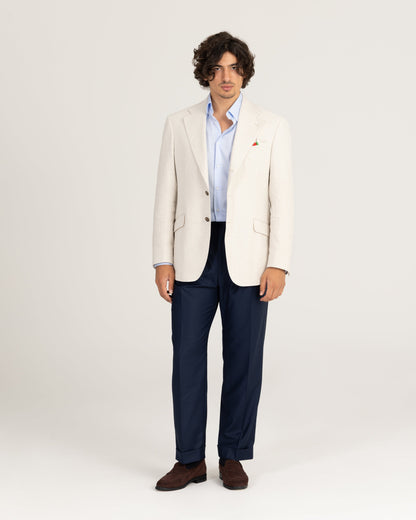 Single Breasted Blazer Beige Herringbone Linen