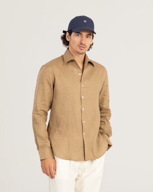 Brown Linen Shirt One-Piece Collar